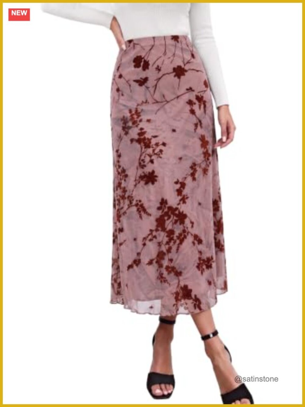Womens A Line Mesh Floral Midi Skirt High Waisted Y2k Gothic
